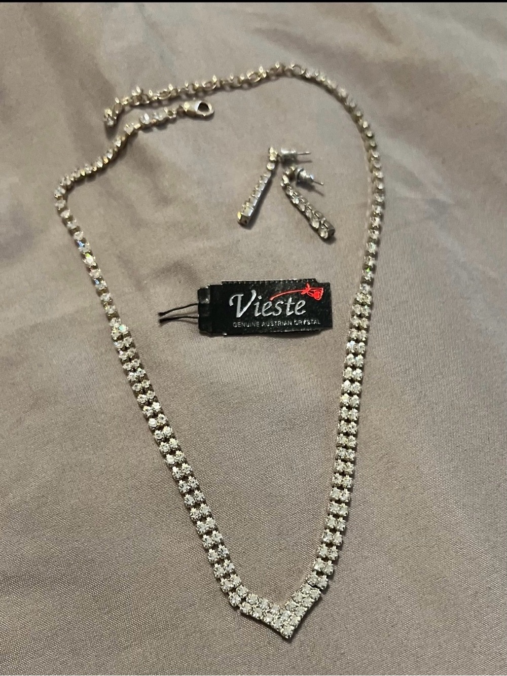 Vieste Silver Crystal Necklace and Earrings Set